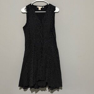 Sundance Black and White Polka Dot Midi Dress handkerchief hem